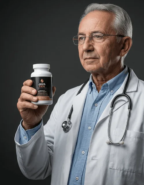 Doctor holding a bottle of JavaTide